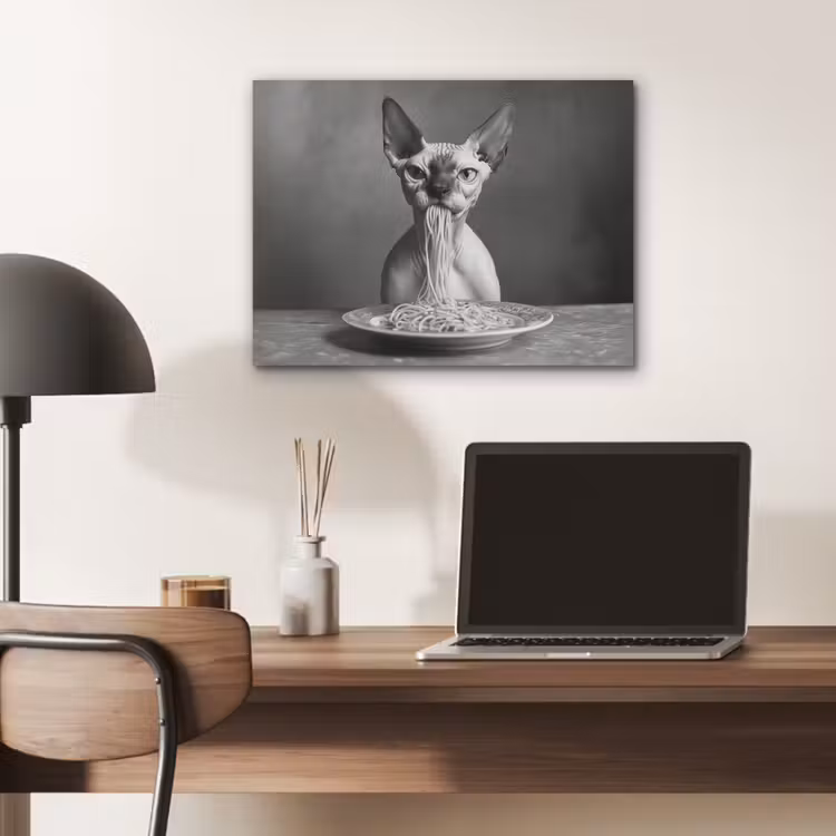 Sphynx - Kat - Dieren - Humor - Spaghetti - Zwart Wit PET vilt klein -sfeer5