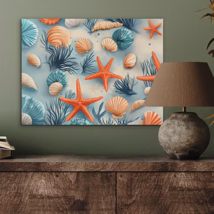 Zeesterren - Schelpen - Illustratie - Zand PET vilt klein -sfeer2