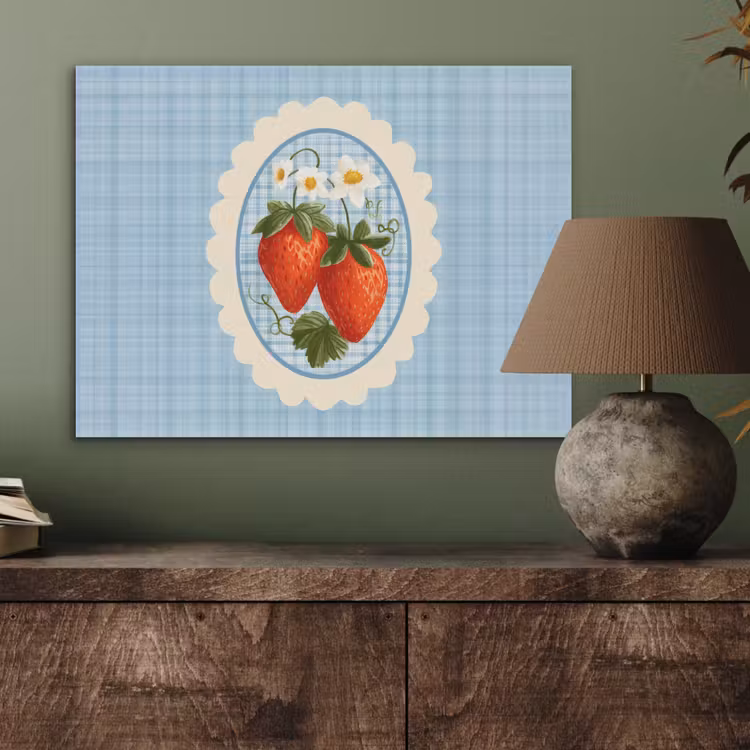Aardbeien - Lijst - Rood - Geruit PET vilt klein -sfeer2
