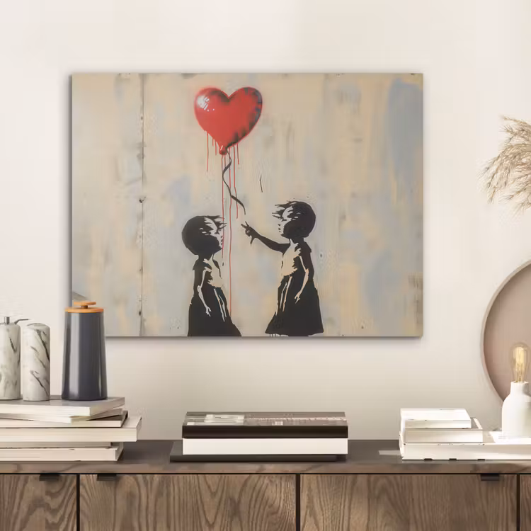 Street art - Banksy - Ballon - Graffiti - Retro PET vilt klein -sfeer1