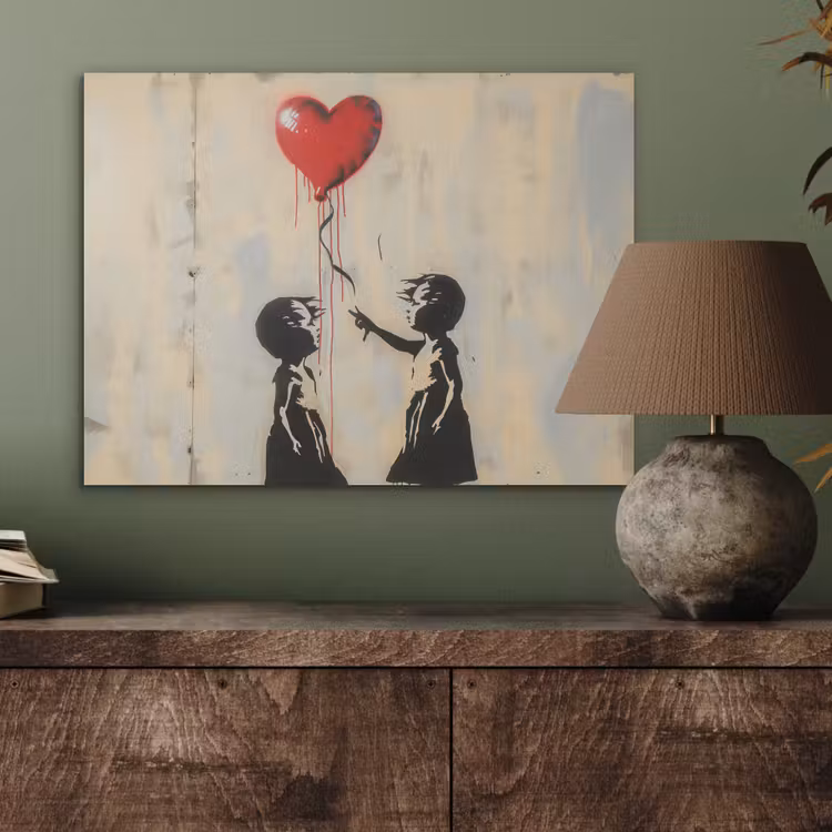 Street art - Banksy - Ballon - Graffiti - Retro PET vilt klein -sfeer2