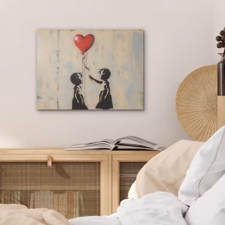 Street art - Banksy - Ballon - Graffiti - Retro PET vilt klein -sfeer3
