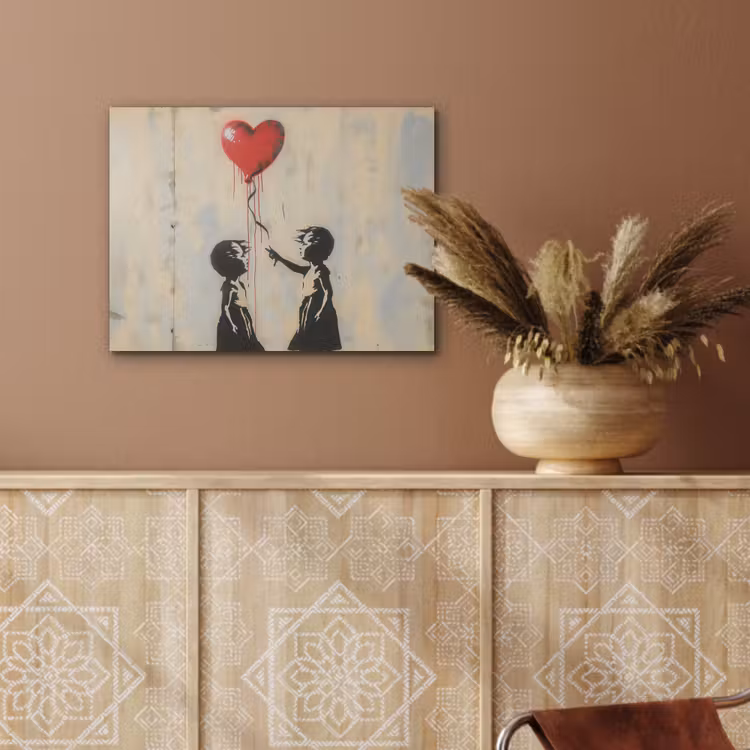 Street art - Banksy - Ballon - Graffiti - Retro PET vilt klein -sfeer4