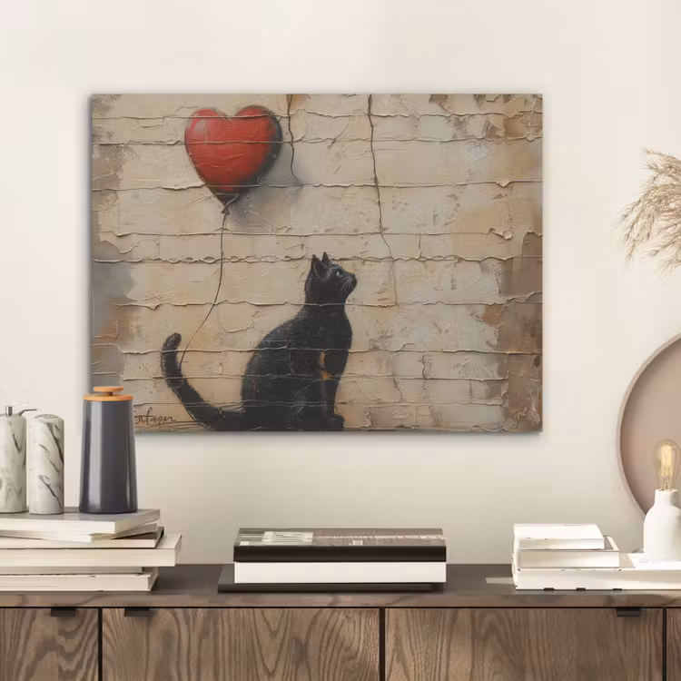 Street art - Kat - Ballon - Graffiti - Banksy PET vilt klein -sfeer1
