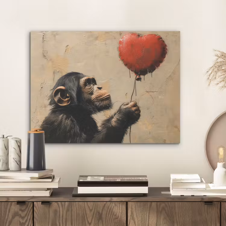 Street art - Chimpansee - Ballon - Graffiti - Banksy PET vilt klein -sfeer1