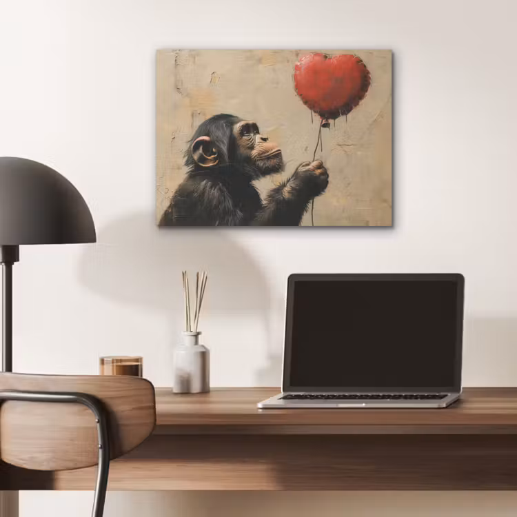 Street art - Chimpansee - Ballon - Graffiti - Banksy PET vilt klein -sfeer5