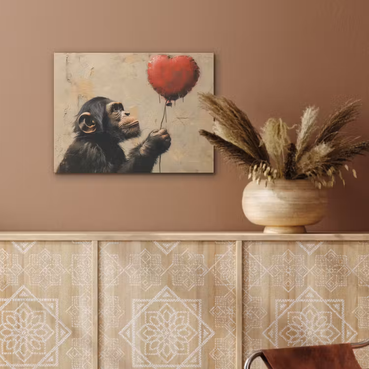 Street art - Chimpansee - Ballon - Graffiti - Banksy PET vilt klein -sfeer4