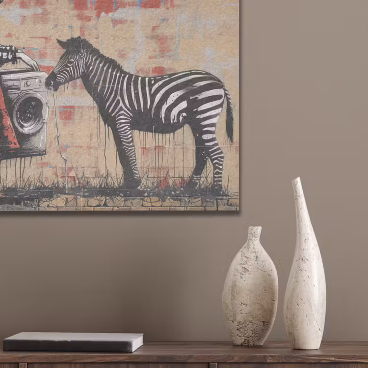 Street art - Zebra - Vrouw - Dieren - Graffiti - Banksy PET vilt klein -sfeer6_closeup