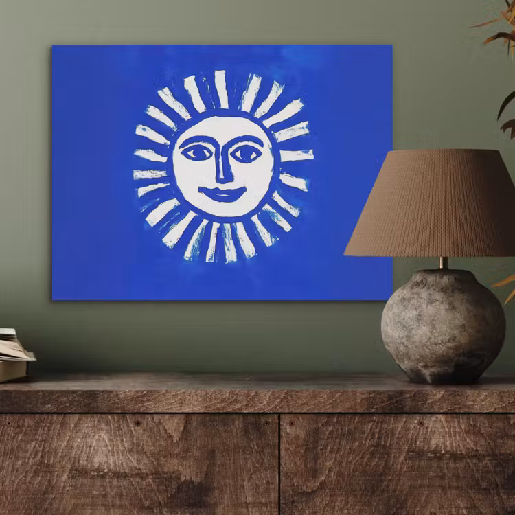 Zon - Gezicht - Penseelstructuur - Blauw PET vilt klein -sfeer2