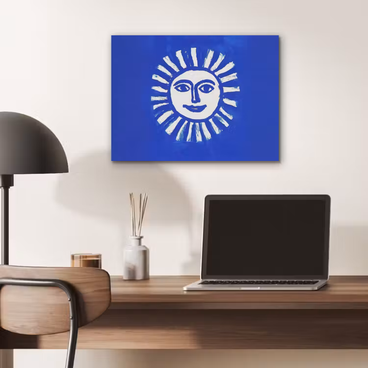 Zon - Gezicht - Penseelstructuur - Blauw PET vilt klein -sfeer5