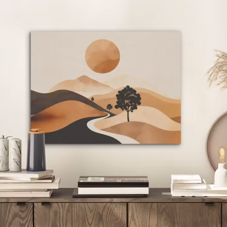 Zon - Heuvels - Boom - Abstract PET vilt klein -sfeer1