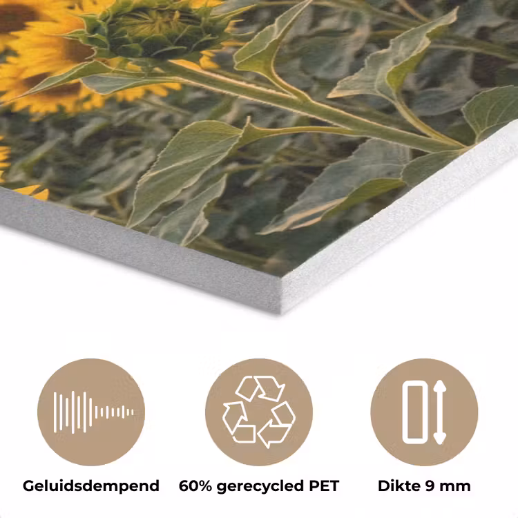 Zonnebloemen - Heuvellandschap - Geel PET vilt klein -closeup_NL