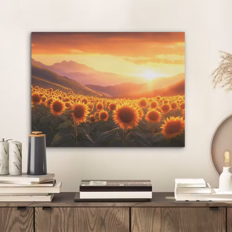 Zonnebloemen - Zonsondergang - Landschap PET vilt klein -sfeer1