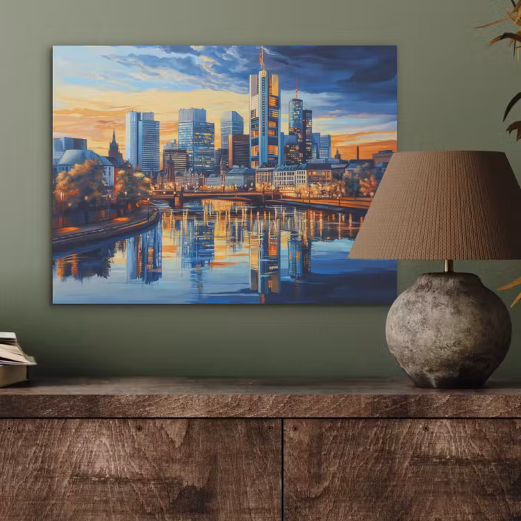 Zonsondergang Frankfurt - Stad - Skyline - Water PET vilt klein -sfeer2
