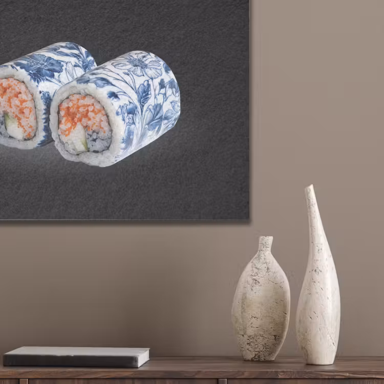 Sushi - Delfts blauw - Rijst - Vis - Elegant PET vilt klein -sfeer6_closeup