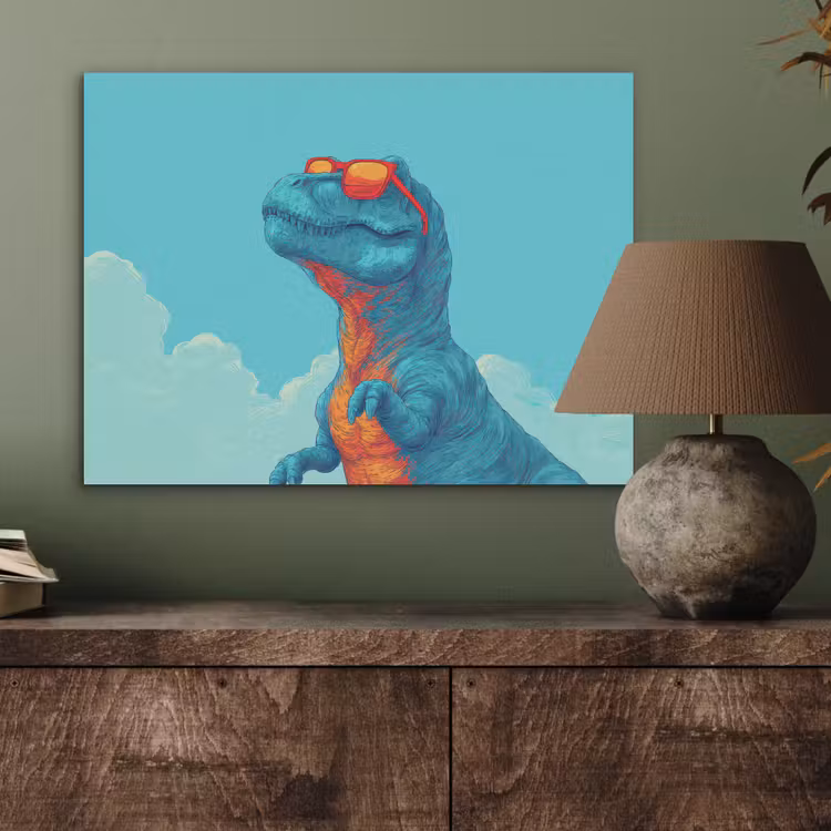 T-Rex - Blauw - Wolken - Zonnebril PET vilt klein -sfeer2