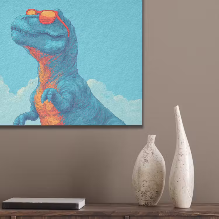 T-Rex - Blauw - Wolken - Zonnebril PET vilt klein -sfeer6_closeup
