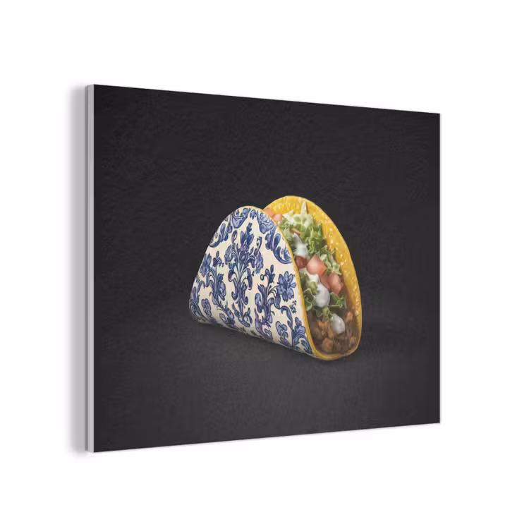 Taco - Vlees - Salade - Delftsblauw - Motief PET vilt klein -3d