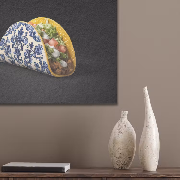 Taco - Vlees - Salade - Delftsblauw - Motief PET vilt klein -sfeer6_closeup