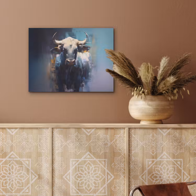 Stier - Zwart - Abstract - Horens PET vilt klein -sfeer4