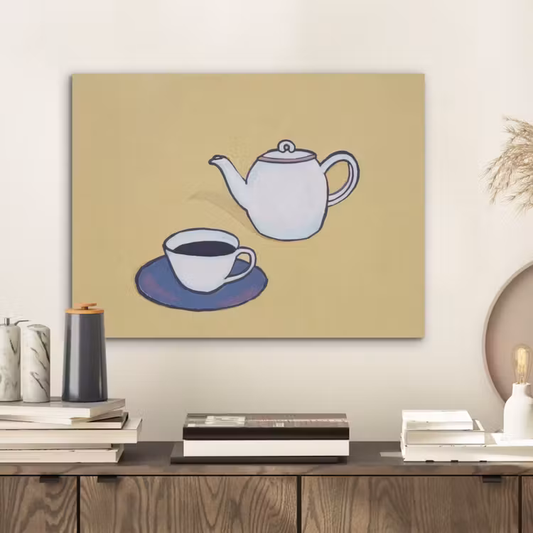 Theepot - Kopje - Beige - Illustratie PET vilt klein -sfeer1