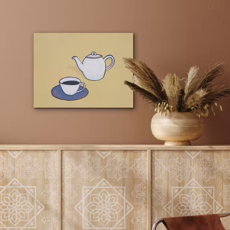 Theepot - Kopje - Beige - Illustratie PET vilt klein -sfeer4