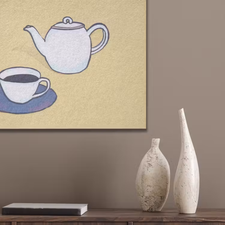 Theepot - Kopje - Beige - Illustratie PET vilt klein -sfeer6_closeup