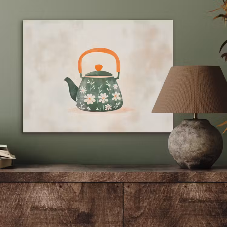 Theepot - Groen - Bloemen - Oranje PET vilt klein -sfeer2