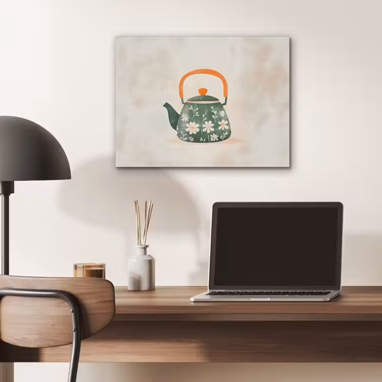 Theepot - Groen - Bloemen - Oranje PET vilt klein -sfeer5