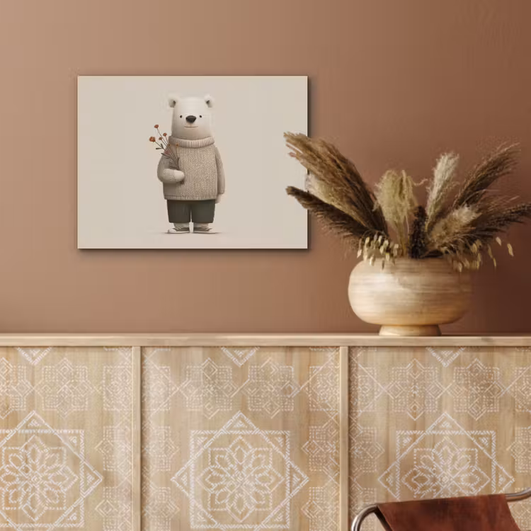 Knuffelbeer - Oranje bloemen - Vriendelijk PET vilt klein -sfeer4
