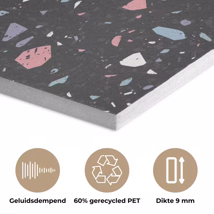 Terrazzo - Patroon - Zwart - Zacht PET vilt klein 837 -closeup_NL