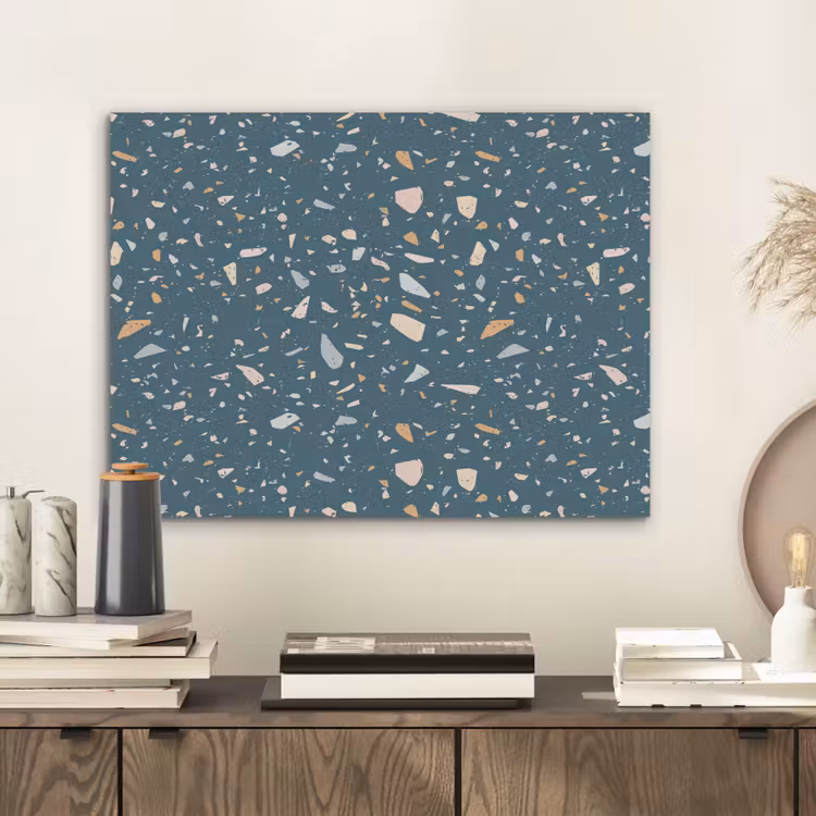Terrazzo - Patroon - Kleurrijk - Diep blauw PET vilt klein 837 -sfeer1