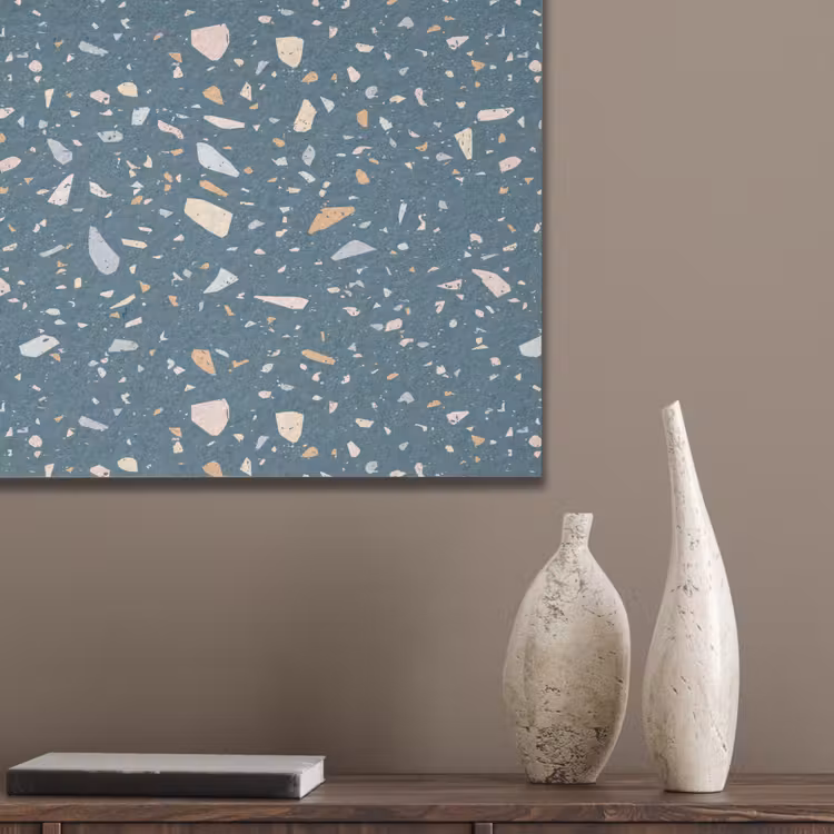 Terrazzo - Patroon - Kleurrijk - Diep blauw PET vilt klein 837 -sfeer6_closeup