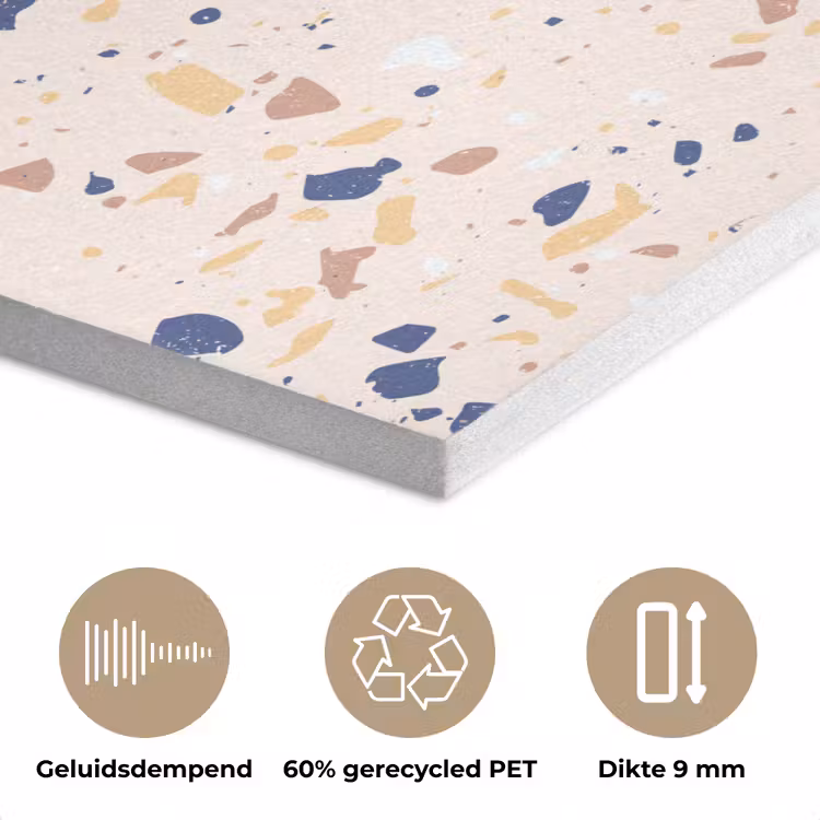 Terrazzo -  Patroon - Kleurrijk - Indigo PET vilt klein 837 -closeup_NL