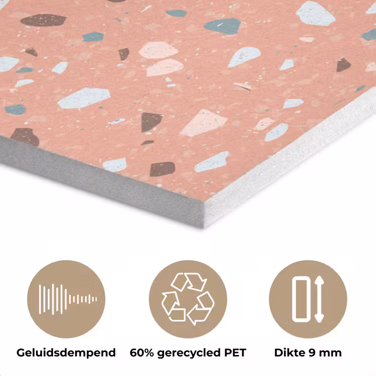 Terrazzo -  Patroon - Kleurrijk - Roze - Blauw PET vilt klein 837 -closeup_NL