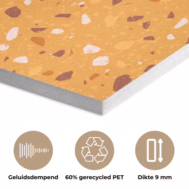 Terrazzo -  Patroon - Okergeel PET vilt klein 837 -closeup_NL