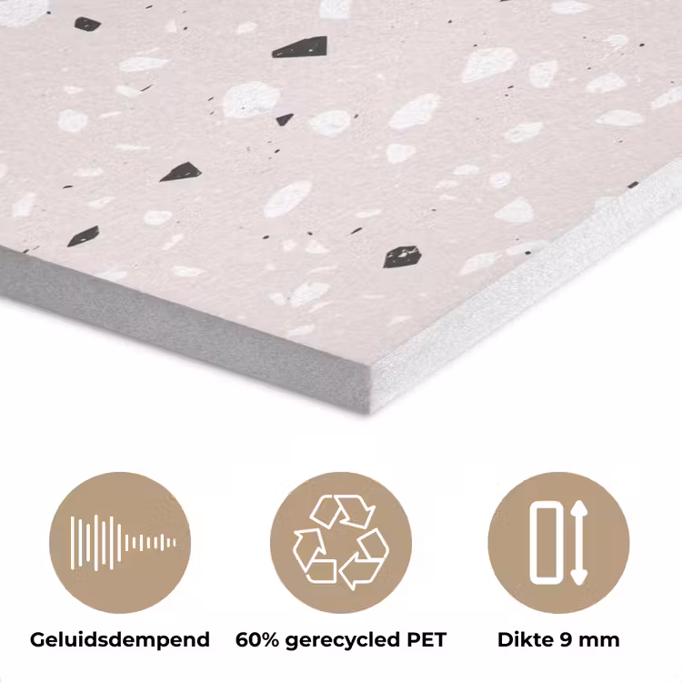 Terrazzo - Patroon - Zacht - Zwart - Wit PET vilt klein 837 -closeup_NL