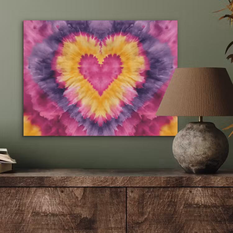 Tie dye - Hartvorm - Vlammen - Oranje PET vilt klein -sfeer2