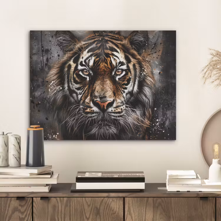 Tijger - Dieren - Portret - Luxe - Zwart PET vilt klein -sfeer1