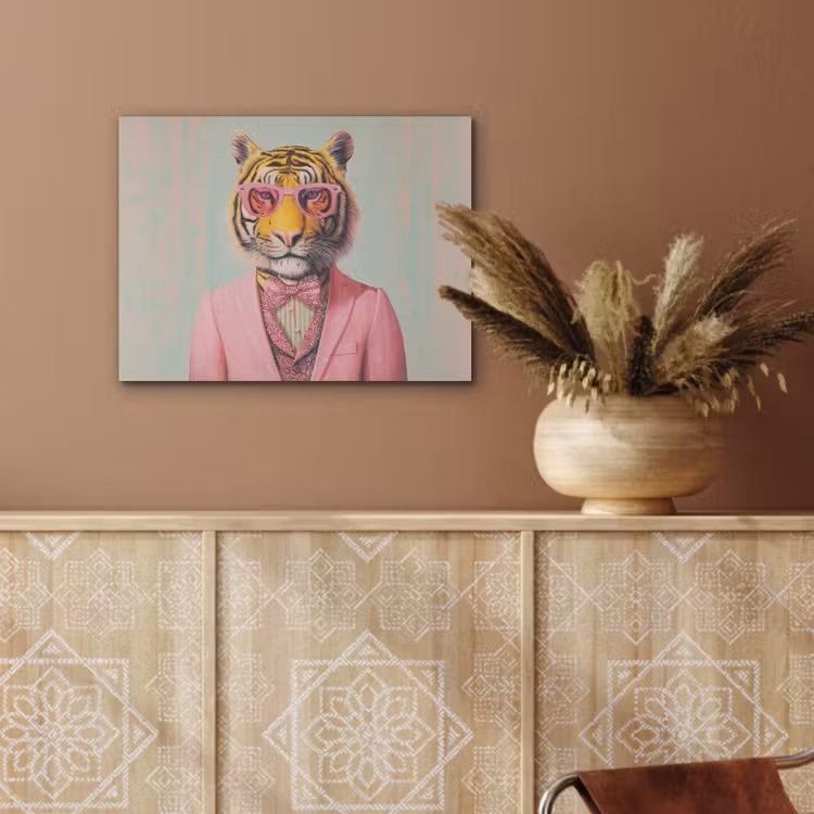 Tijger - Strik - Jasje - Roze PET vilt klein -sfeer4