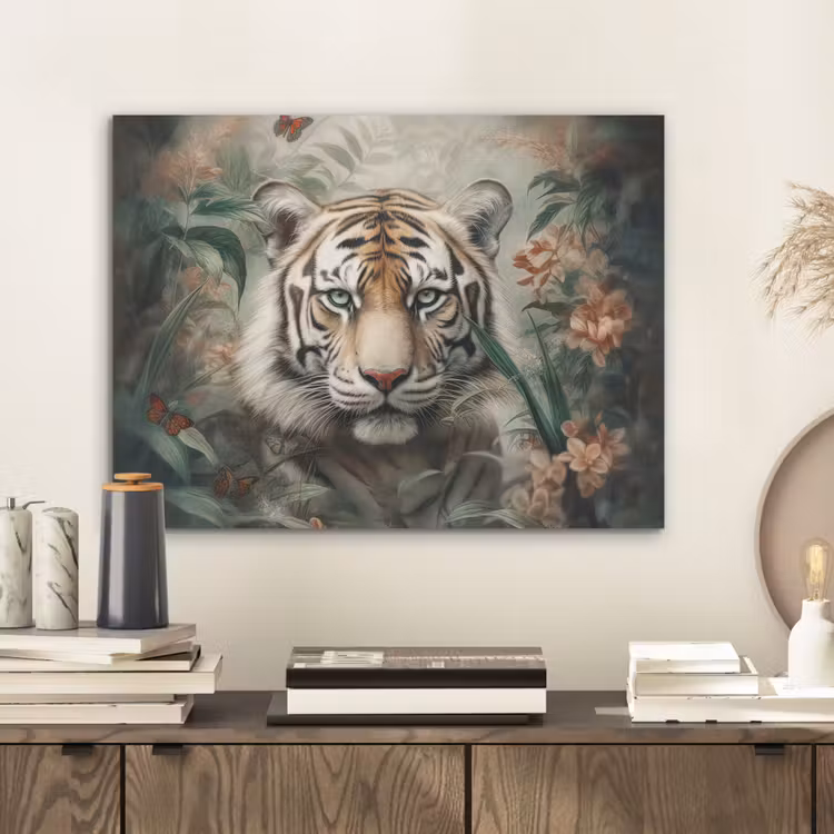 Tijger - Vlinders - Dieren - Jungle - Bloemen PET vilt klein -sfeer1