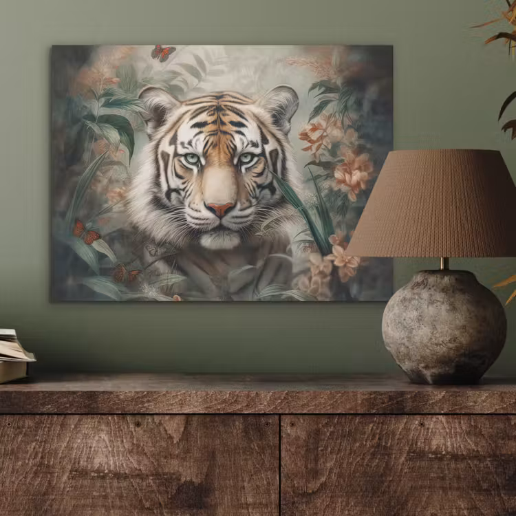 Tijger - Vlinders - Dieren - Jungle - Bloemen PET vilt klein -sfeer2