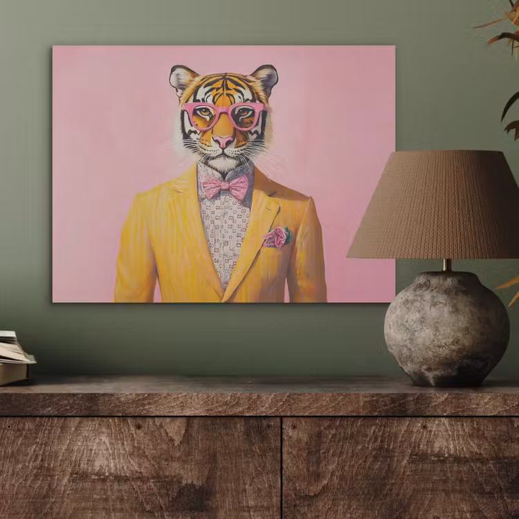 Tijger - Bril - Geel - Jasje PET vilt klein -sfeer2