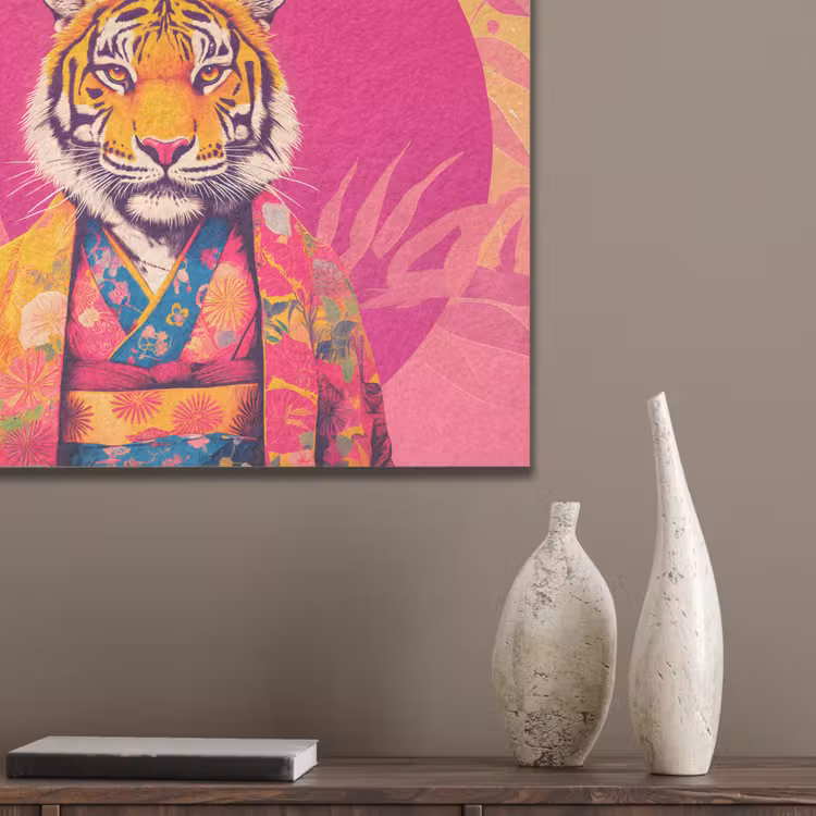 Tijger - Kimono - Planten - Roze PET vilt klein -sfeer6_closeup