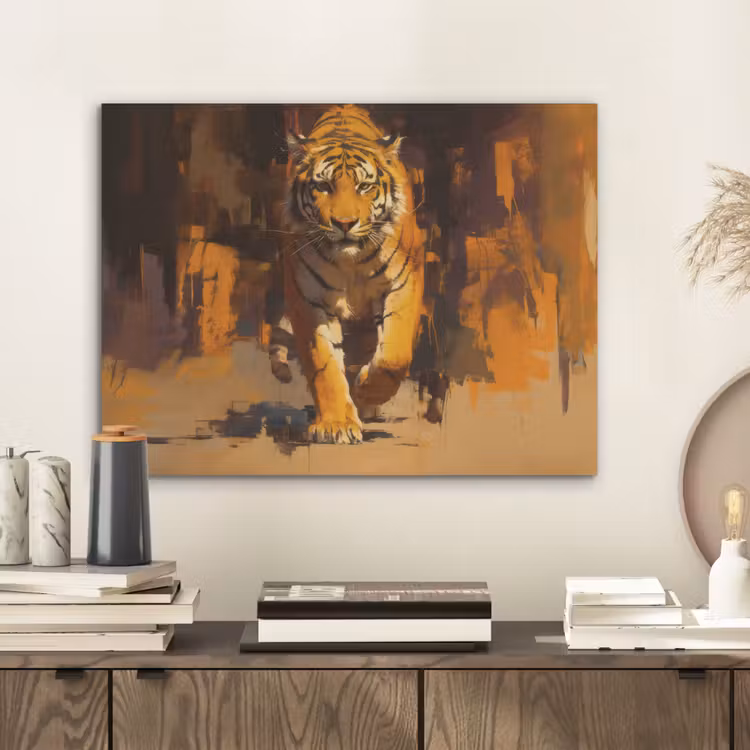Tijger - Geschilderd - Oranje - Penseelstreken PET vilt klein -sfeer1