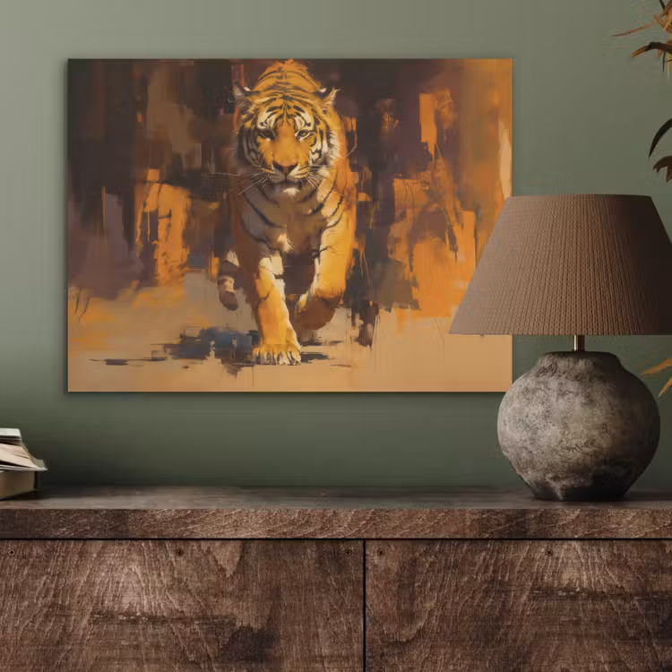 Tijger - Geschilderd - Oranje - Penseelstreken PET vilt klein -sfeer2