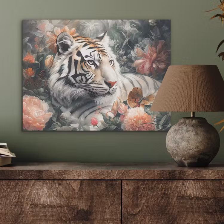Tijger - Wilde dieren - Bloemen - Jungle PET vilt klein -sfeer2