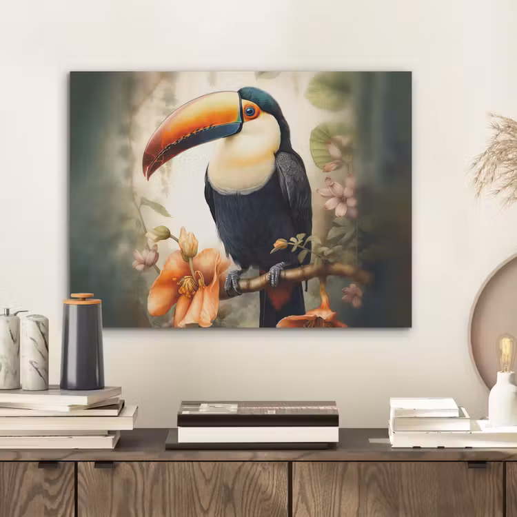 Toekan - Vogel - Bloemen - Planten PET vilt klein -sfeer1