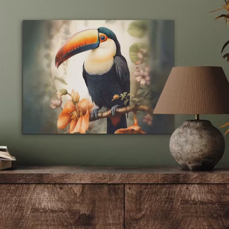 Toekan - Vogel - Bloemen - Planten PET vilt klein -sfeer2