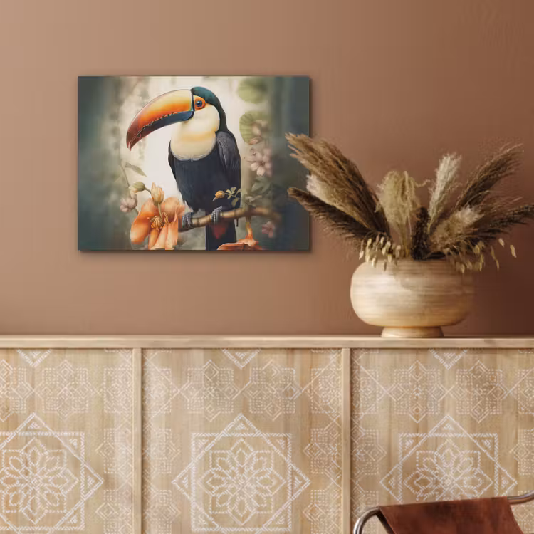 Toekan - Vogel - Bloemen - Planten PET vilt klein -sfeer4